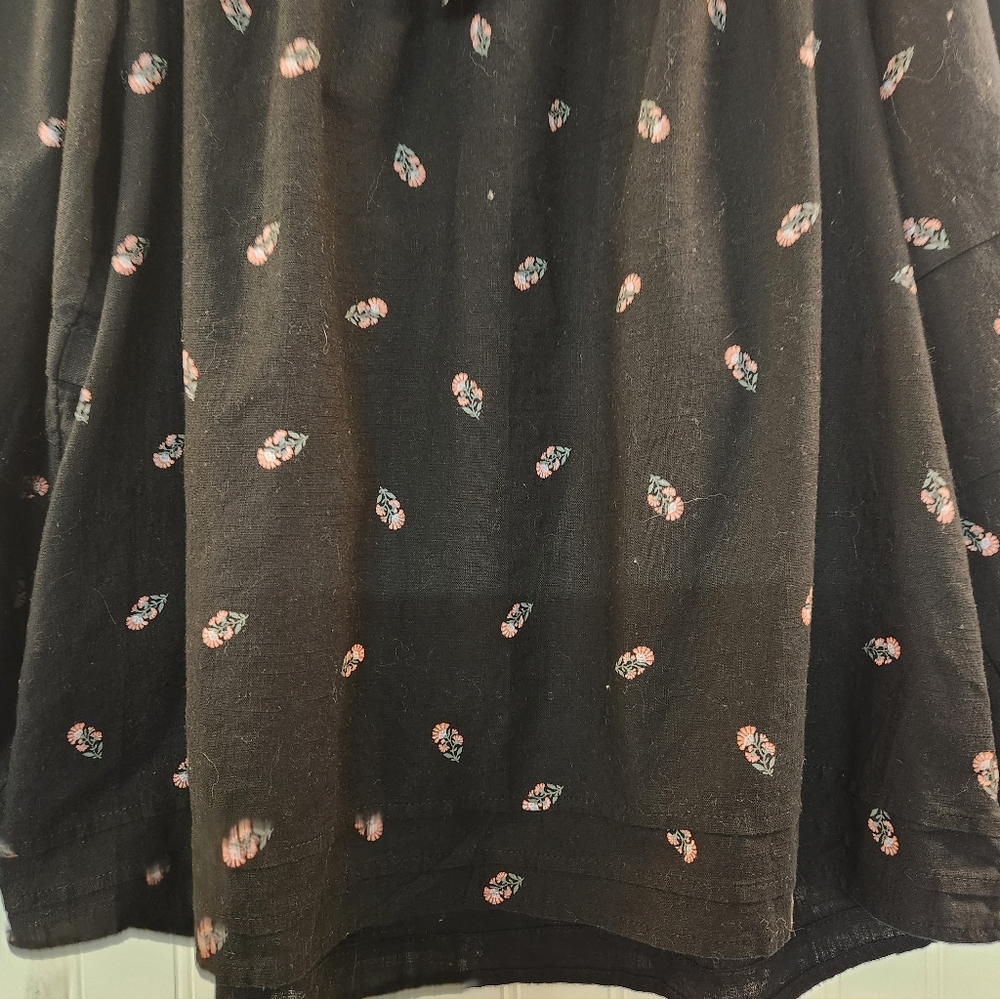 Old Navy Women Black Floral Print Peasant Tunic Top Size L Whimsygoth Boho Flowy - Picture 7 of 13